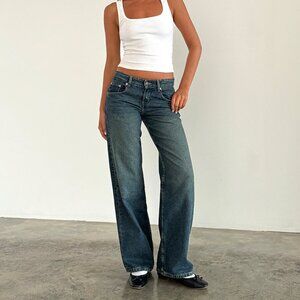 Motel Rocks Low Rise Parallel Jeans in Bright Blue Size W24 L32W24 L32